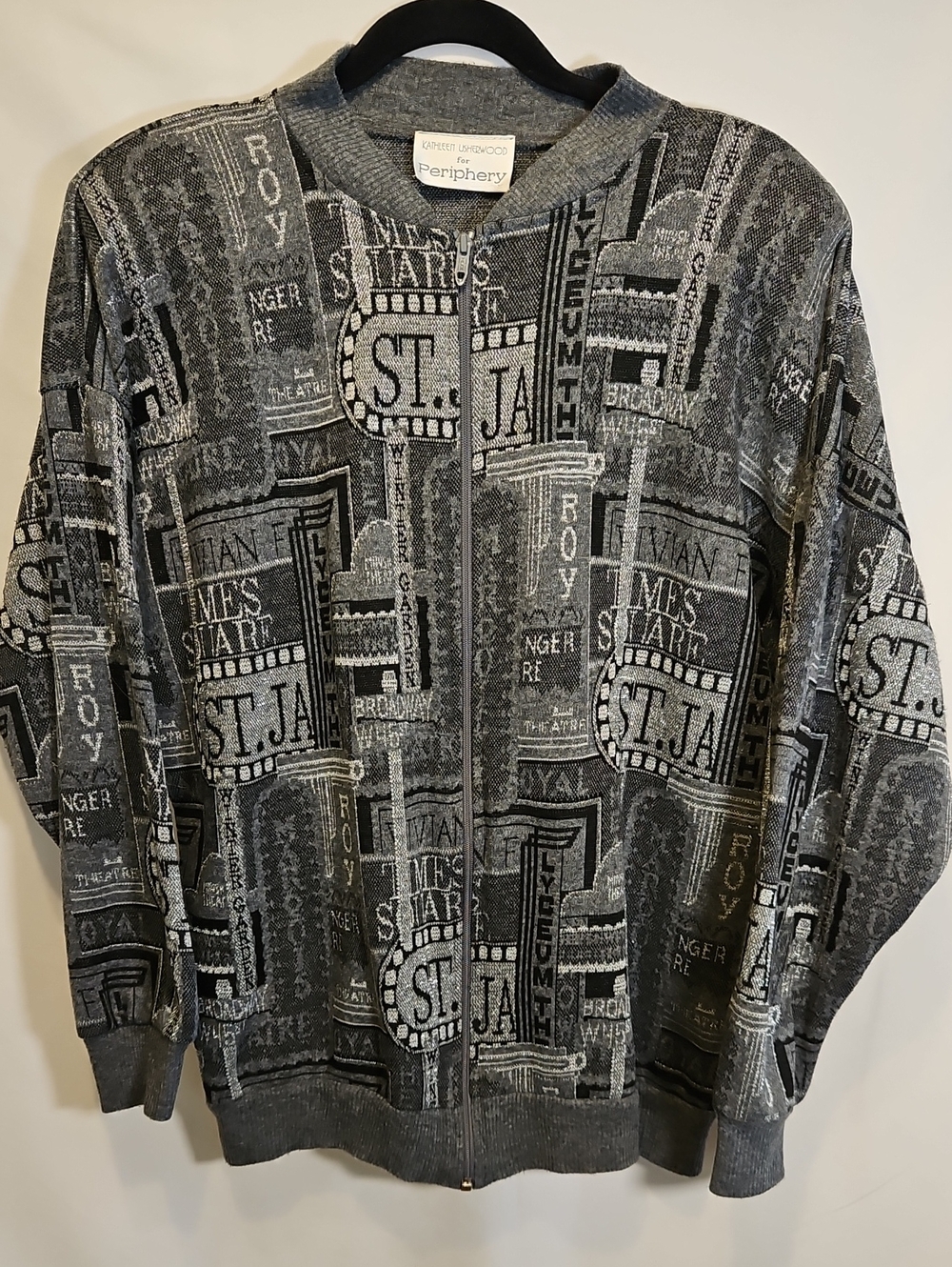 Vintage Periphery Womens M Gray Graphic Zip Cardigan Sweater Made in USA